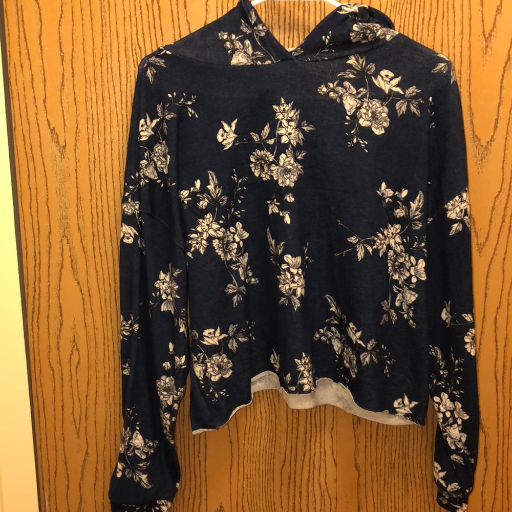 Dark blue floral cropped hoodie